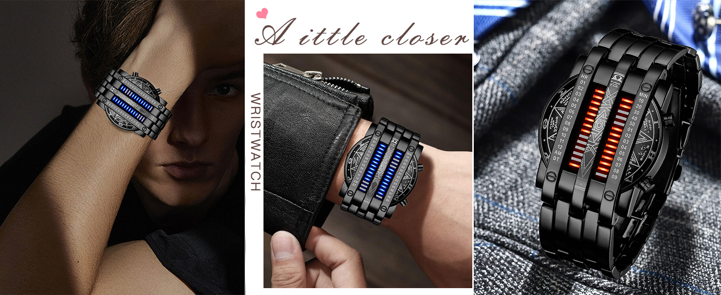 Creative Mens Binary Matrix Blue LED Digital Watch 