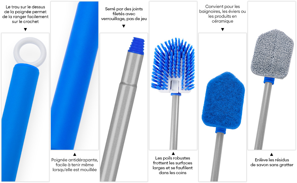 3in1 Bad Schrubber mit Stiel für Dusche mit Borstenbürste, Schrubbtuchpad und