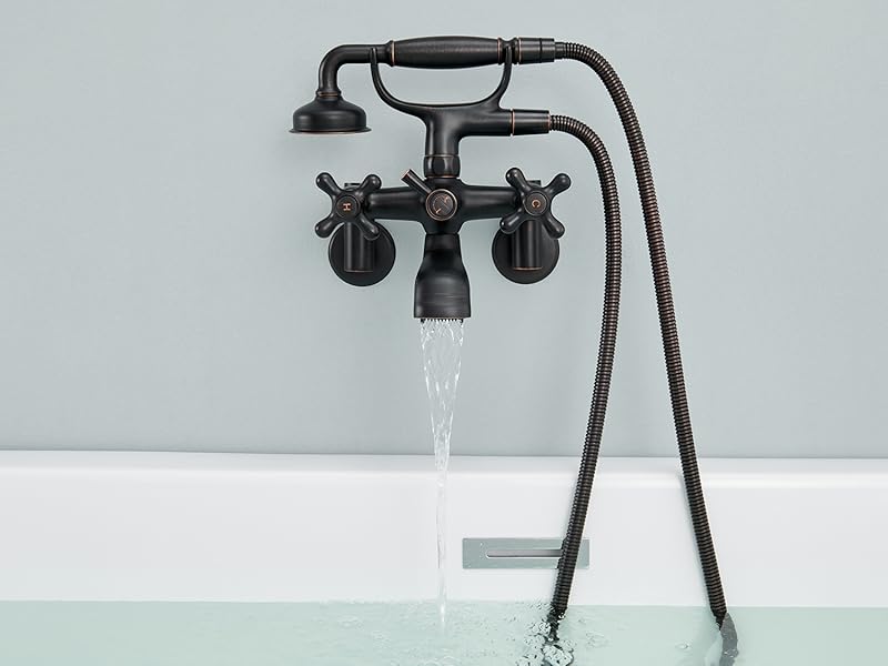 Qinkell Clawfoot Tub Faucet Wall Mount Tub Filler Oil Rubbed Bronze