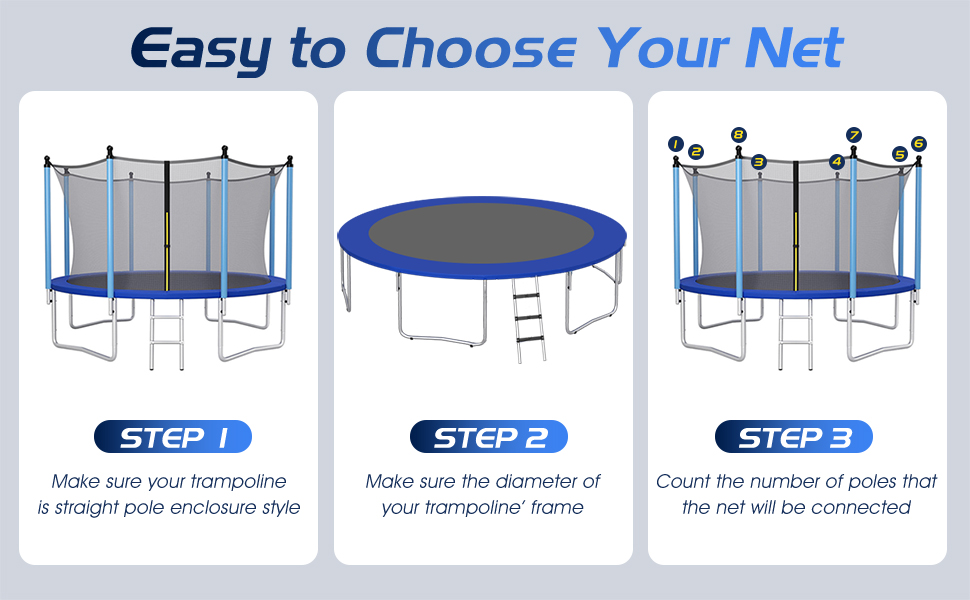 COSTWAY Trampoline Safety Net, 8/10/12FT Enclosure Trampoline