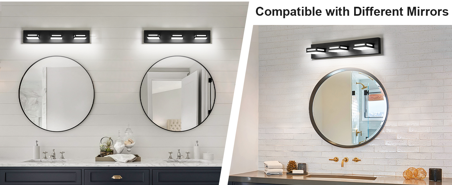 black bathroom light fixtures over mirror