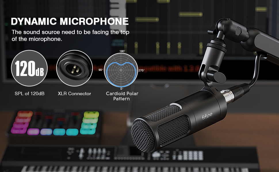 Fifine XLR Microphone, Podcast Dynamic Microphone for Vocal Recording ...