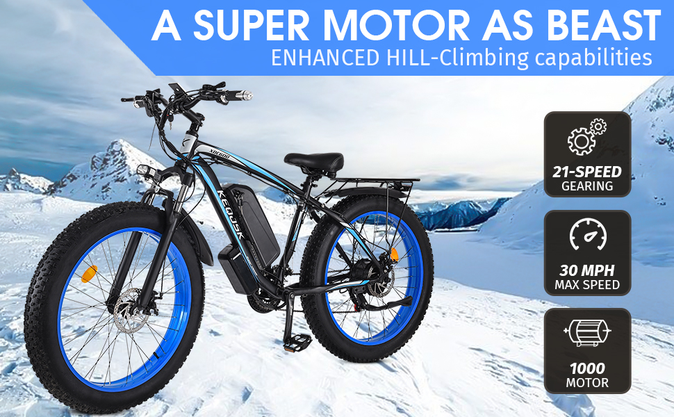 KEQJSK Electric Bike 26" x 4.0 AllTerrain Fat Tire,UL and GCC