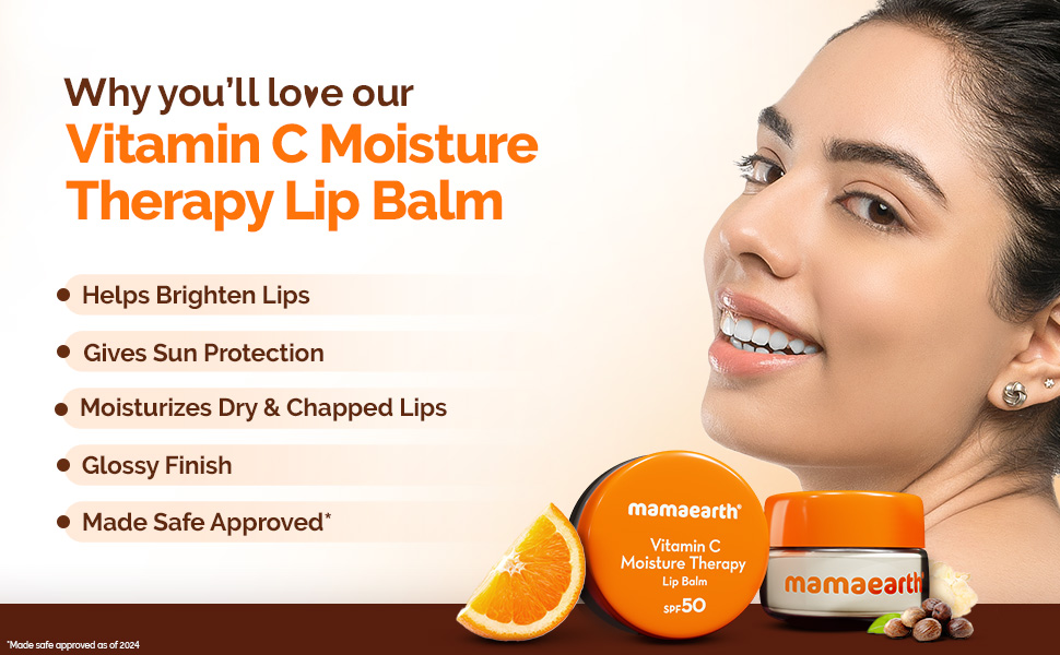 Mamaearth Vitamin C Moisture Therapy Lip Balm SPF 50 for Dry & Chapped Lips 15 g