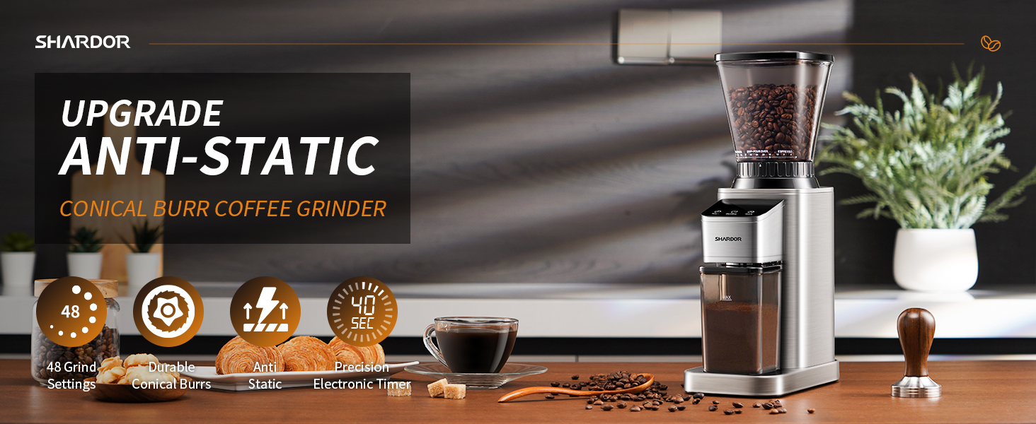 SHARDOR Antistatic Conical Burr Coffee Grinder with
