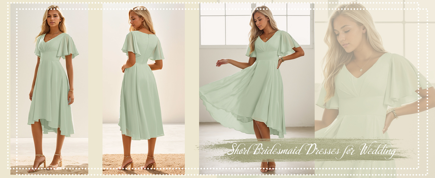 V Neck Bridesmaid Dresses for Wedding High Low Short Formal