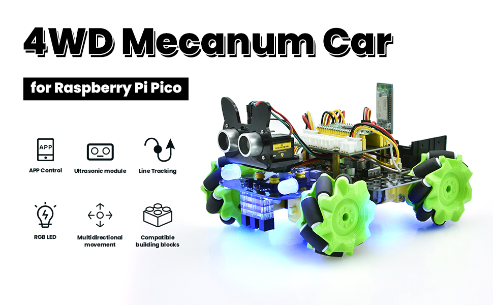 KEYESTUDIO 4WD Mecanum Car Kit for Raspberry Pi PICO, Raspberry Pi ...