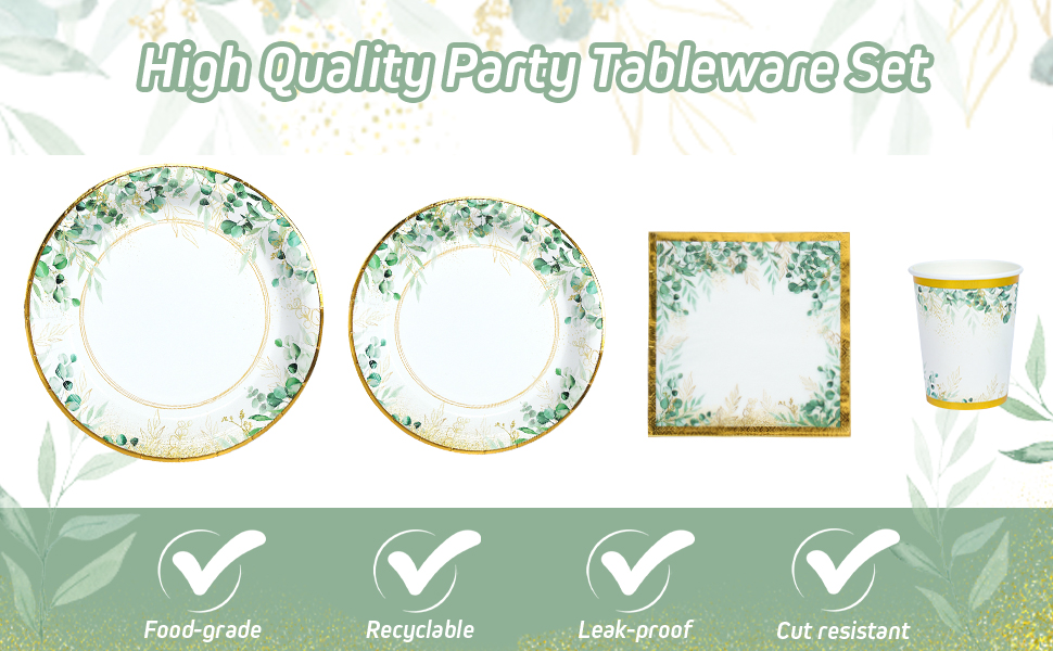 1/2 Ensembles, Assiette D'anniversaire Jetable Vert Doré, Ensemble De  Vaisselle Jetable Pour Filles Et Garçons, Gobelets En Papier Et Tissus Pour  Mari