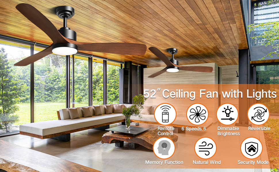 OUTON 52" Ceiling Fan with Lights Remote Control, Outdoor Fans for