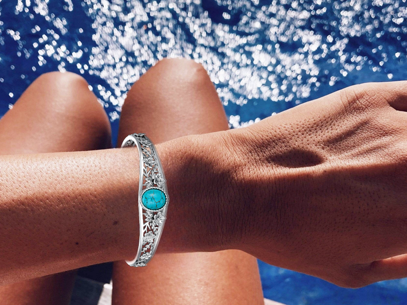 Amazon.com: DOLIOX Genuine Turquoise Vintage Flower Bracelet