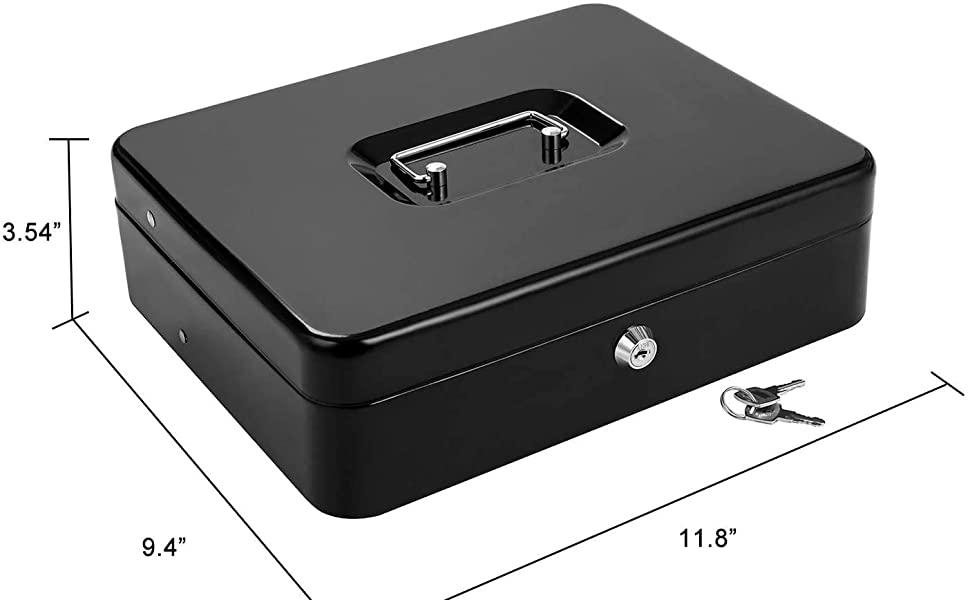 HandyTrendy Locking Cash Box with Lock Money Box with Cash Tray Safe with Key Money Saving