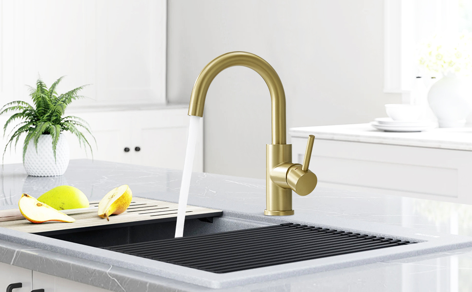 CREA Bar Sink Faucet, Sink Faucet Single Hole Gold for Bathroom Kitchen Campers with Deck Plate