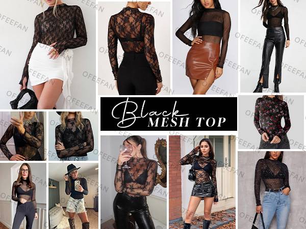 Sheer Long Sleeve Tops for Women Polka Dots Mock Neck Tops