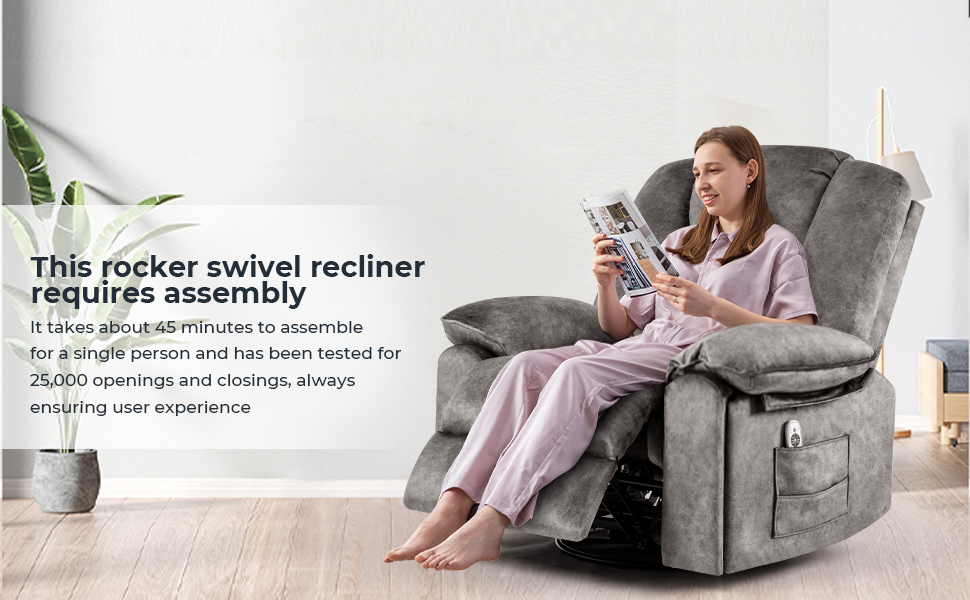 YI DANICA Rocker Recliner Chair Massage with Heated Modern Ergonomic Lounge 360