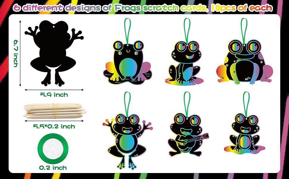 HubirdSall 60Pcs Funky Frogs Scratch Art for Kids Spring