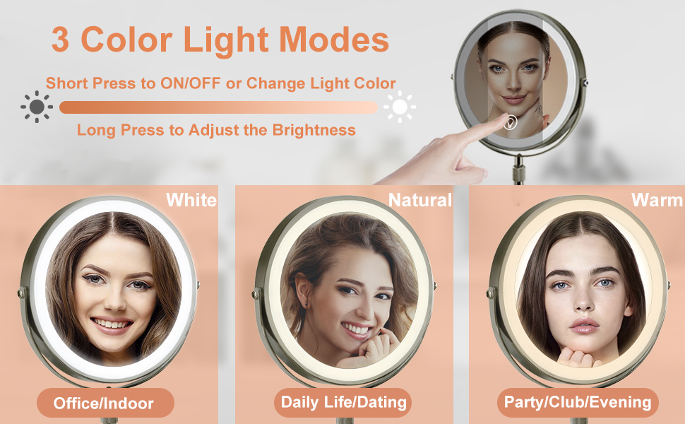 Height Adjustable Lighted Makeup Mirror with 3 Color