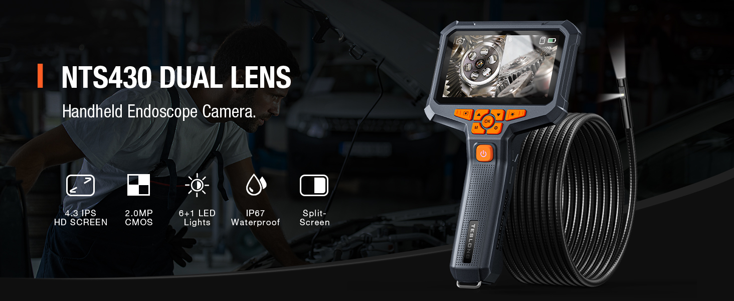 Teslong Endoscope Camera, Dual Lens Inspection Camera with 7 Light, 2.0