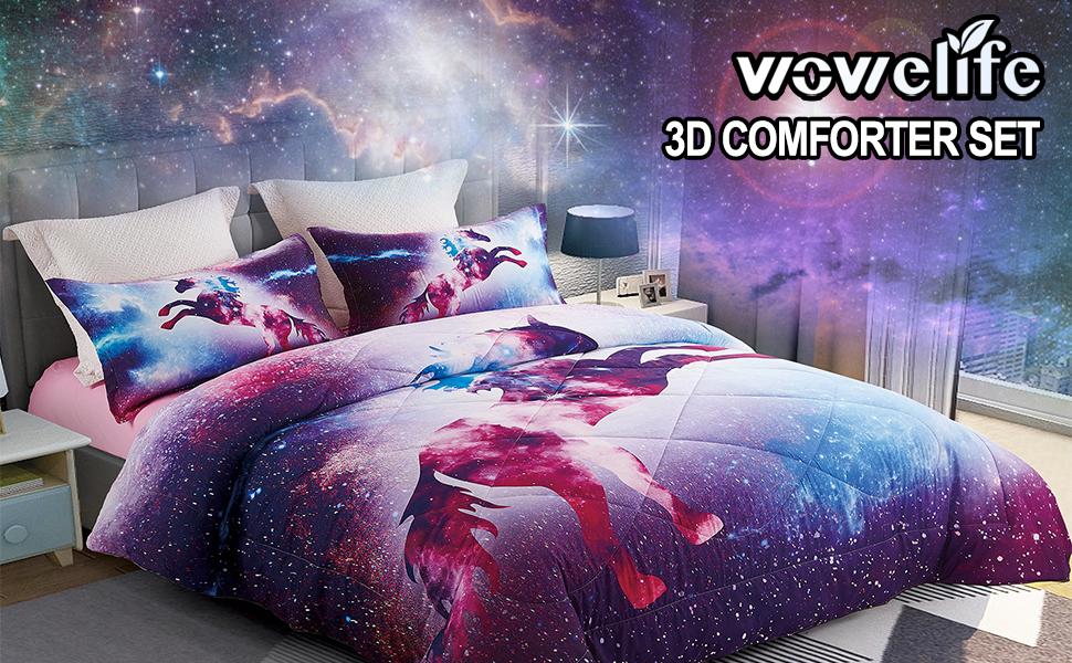 Wowelife Unicorn Bedding Set Queen, 5Piece Pink Bedding