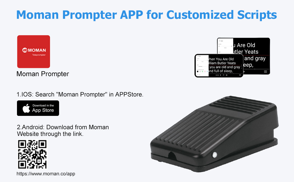 Teleprompter Remote Foot Switch, Moman Footoperated Remote Control for