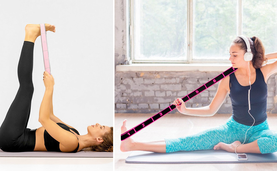 SULIVES Yoga Straps for Stretching, Back Pain & Gymnastics Equipment, Highly Elastic Yoga Stretching Strap with 8 Loops for Stretch Bands, Physical Therapy, Yoga, Dance, Flexibility Training 15 yoga belt