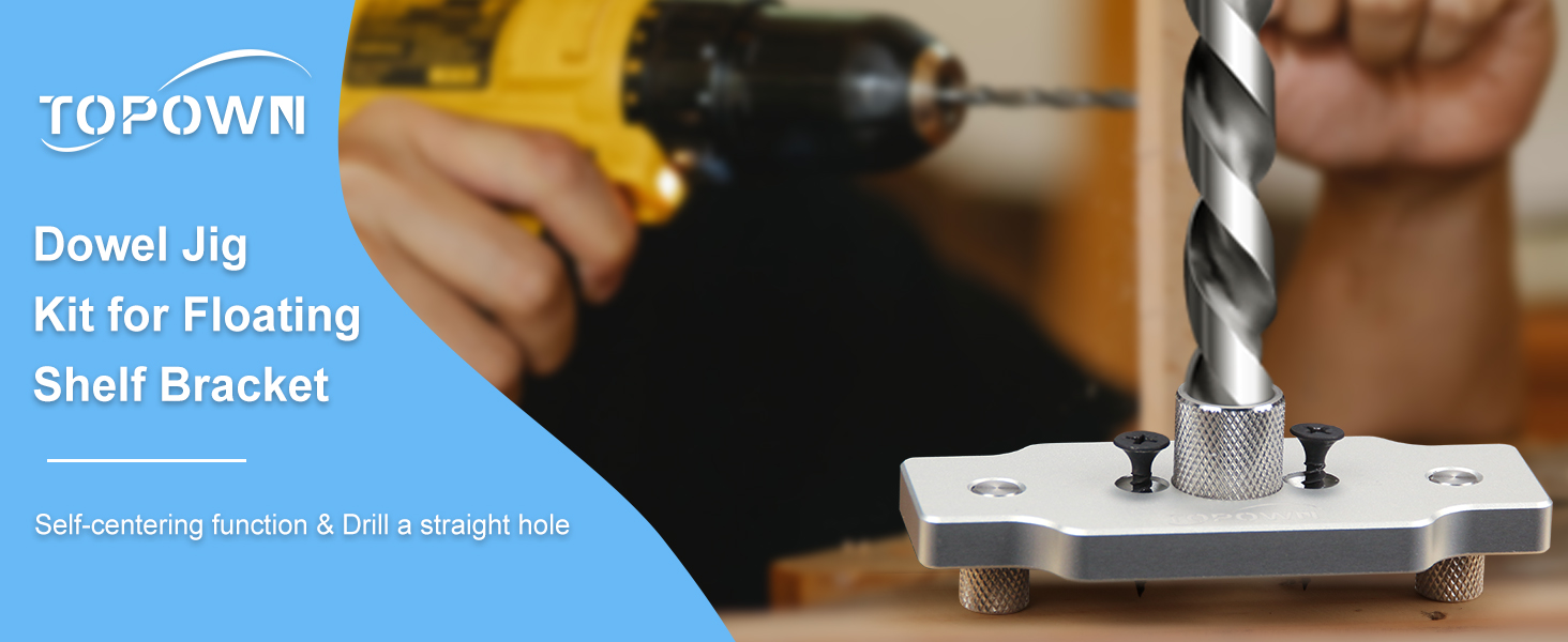 TOPOWN Aluminum Dowel Jig Kit Floating Shelf Bracket Jig 1/2 Inch Dowel