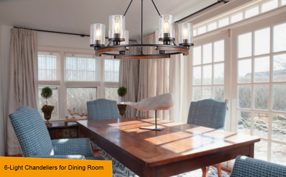 6-Light Farmhouse Chandeliers for Dining Room