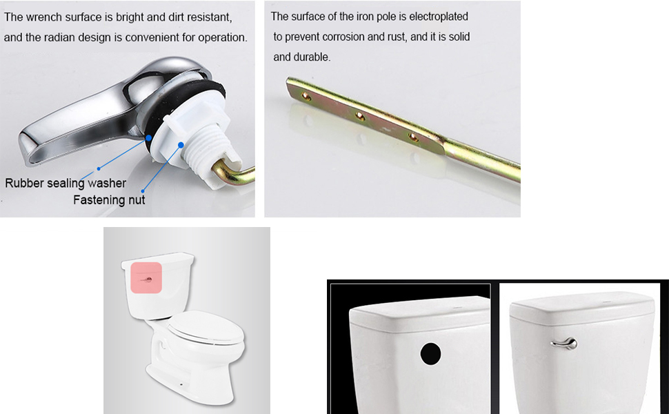 Rina Vella Toilet Handles Replacement,ABS Toilet Flusher Handle with Copper Rod,Front Mount,7.9