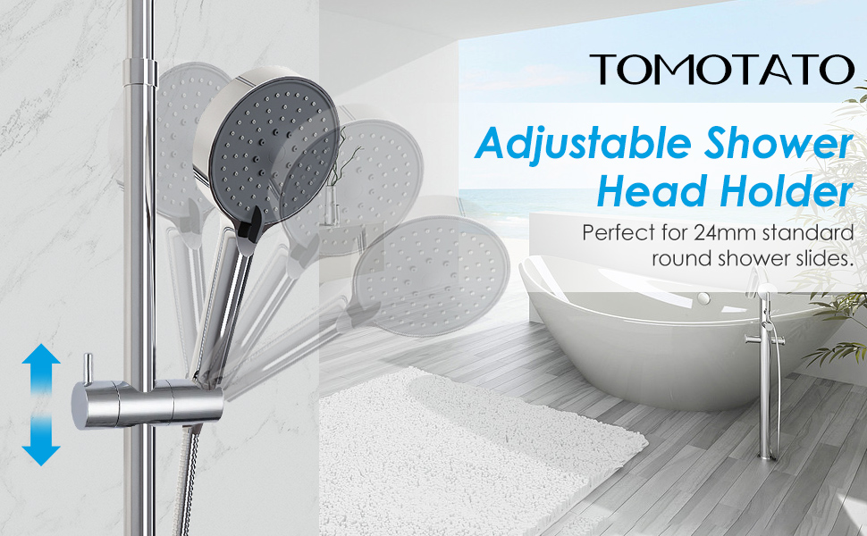 Adjustable Shower Head Holder for Slide Bar, 24mm Replacement Hand Shower Bracket DrillFree