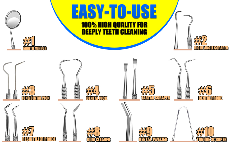 Dental Tools, 10 Pack Professional Plaque Remover Teeth Cleaning Tools