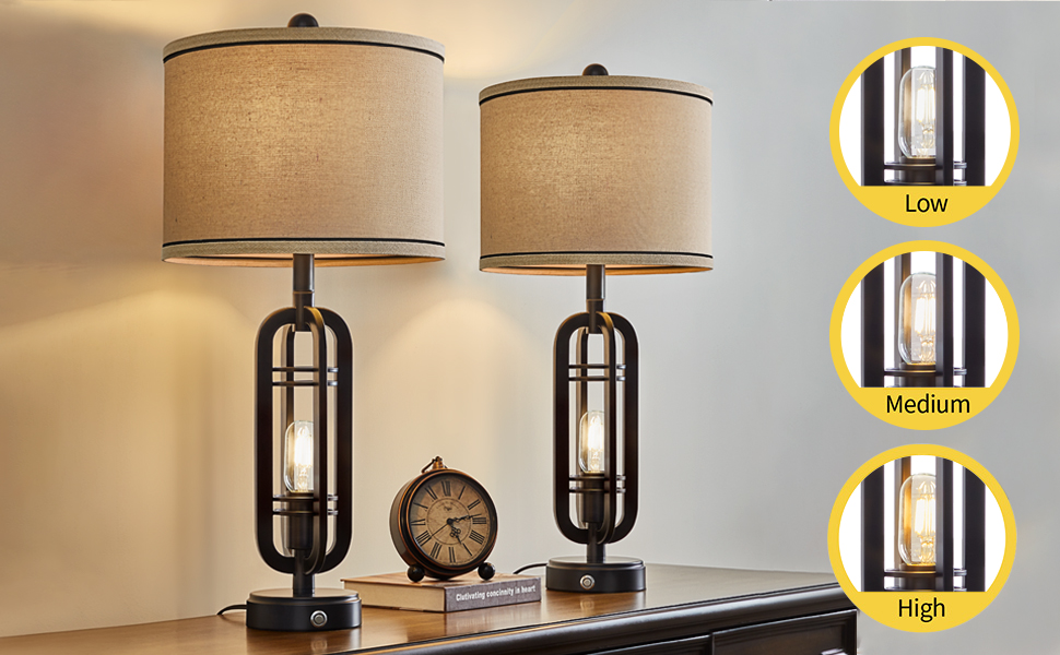 Twoeach 3way Dimmable Modern Touch Control Table Lamp Set of 2 Vintage Farmhouse Rustic 27.25