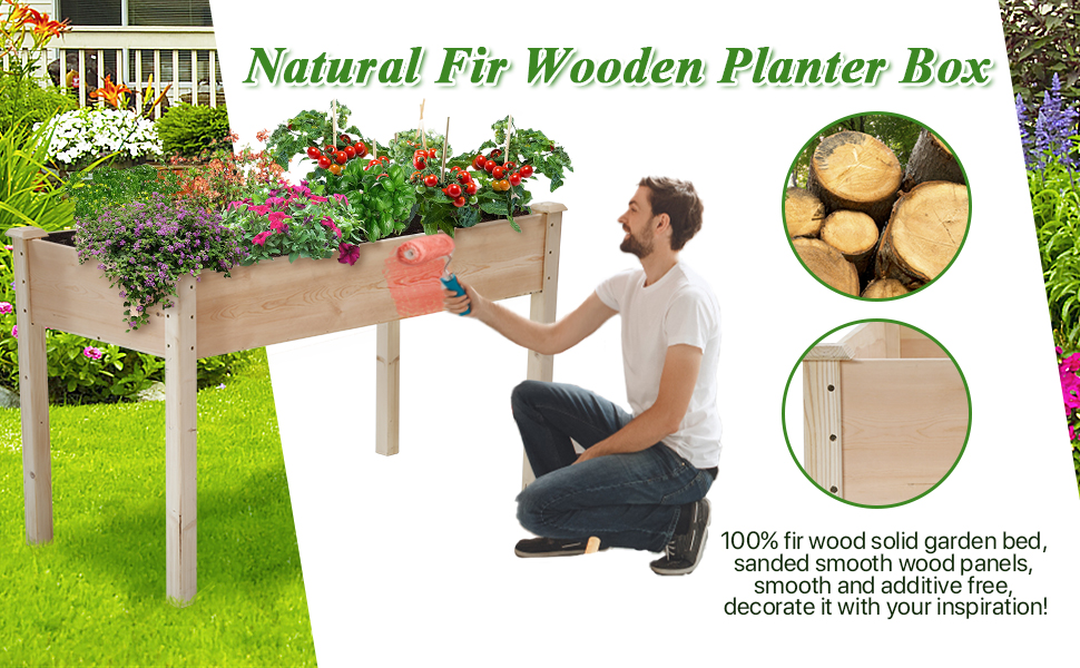 Raised Garden Bed, Elevated Wood Planter Box Outdoor