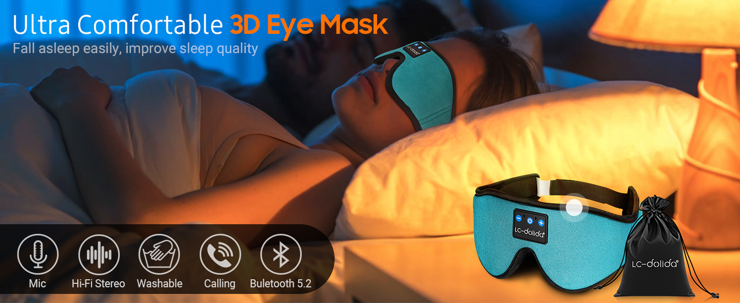 LCdolida Sleep Headphones 3D Bluetooth Sleep Mask Sleeping Headphones