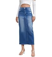 ZMTUO Women's Casual Denim Long Skirt,High Waisted Back Slit Elastic Denim Skirt.