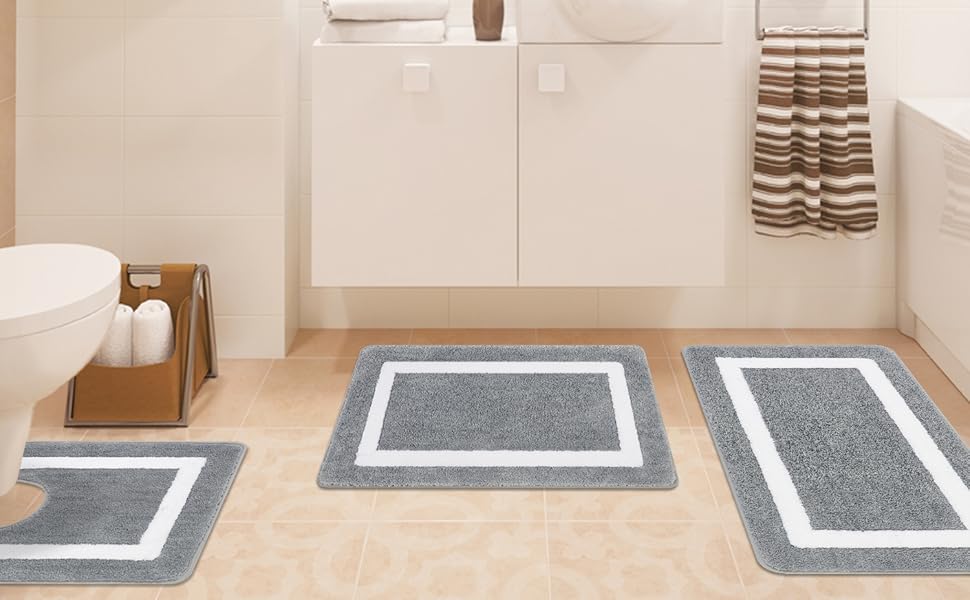 Famibay Bath Mat Sets 3 Pieces Non Slip Bathroom Mats and Toliet Rugs