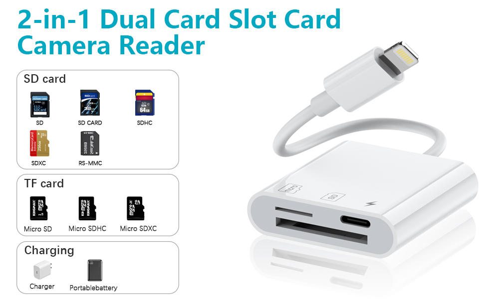 SD Card Reader for iPhone iPad,Lightning to SD Card Reader