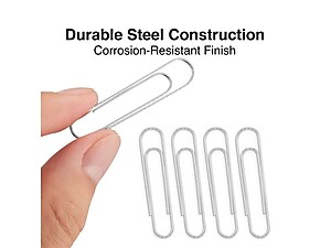 closeup of 5 paperclips with note about steel construction