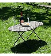 Dawsons Living Faux Rattan Bistro Garden Dining Table, Outdoor Oval Table, Patio Coffee Glass Top...