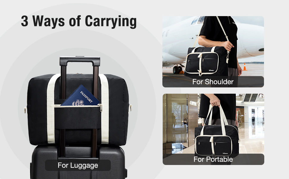 Xevera Foldable Travel Duffle Bag, for Airplane Personal Item, Carry on