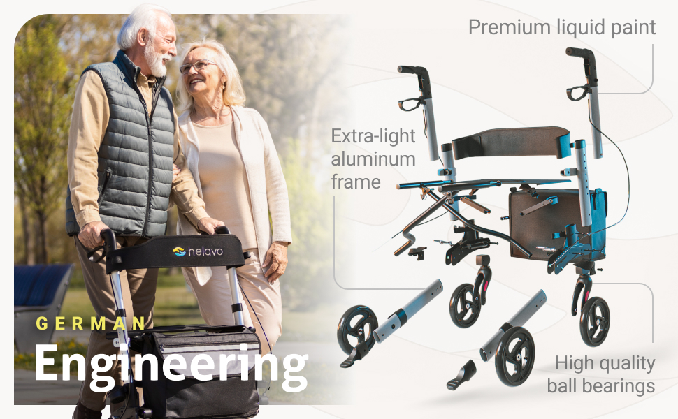 Helavo Foldable Rollator with Seat Lightweight Aluminum