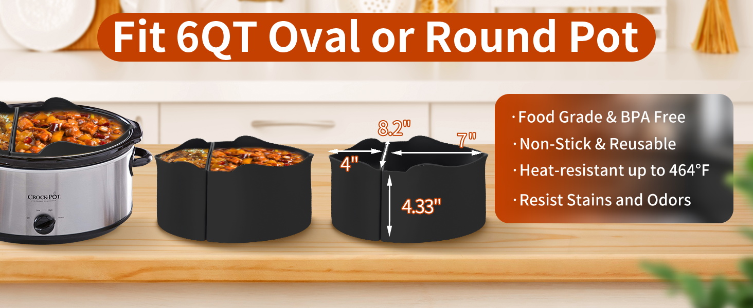6QT Silicone Crock Pot Liners 2Pcs, Reusable Slow Cooker