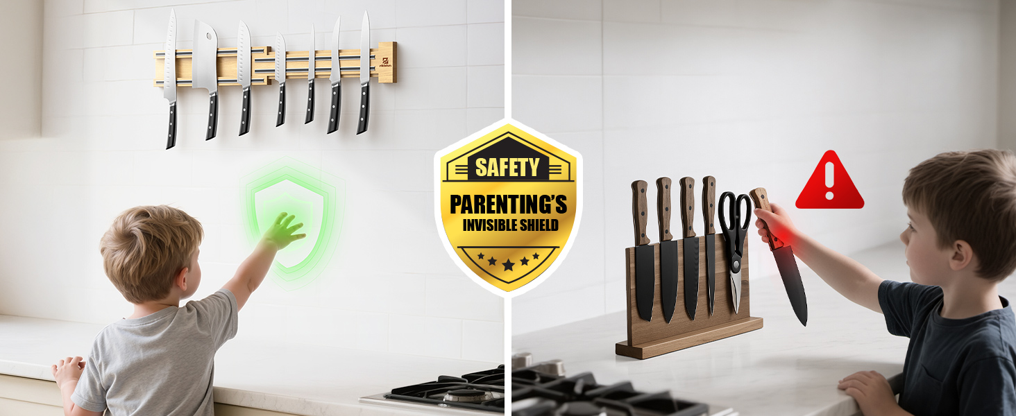 extendable magnetic knife storage organizer safety shield for home kitchen Backsplash countertop