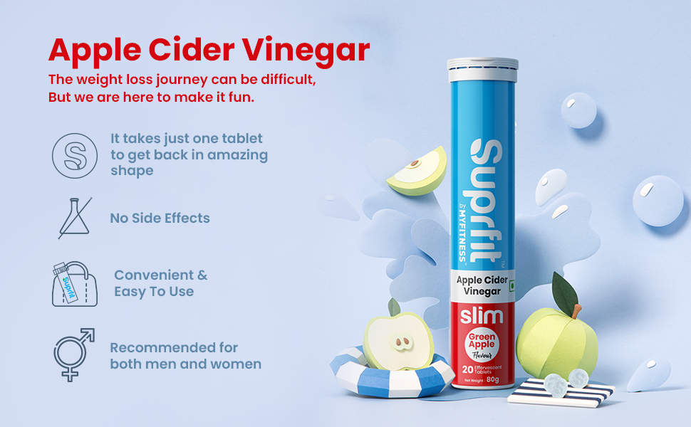 SuprFit Slim Apple Cider Vinegar Effervescent Tablets, Green Apple