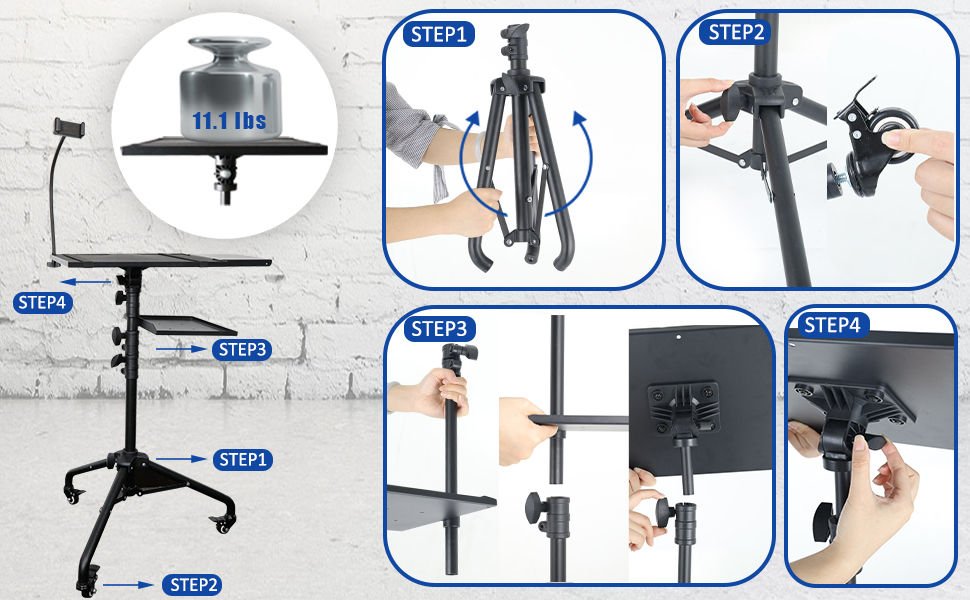 Projector Stand Tripod Adjustable Height, on Wheels
