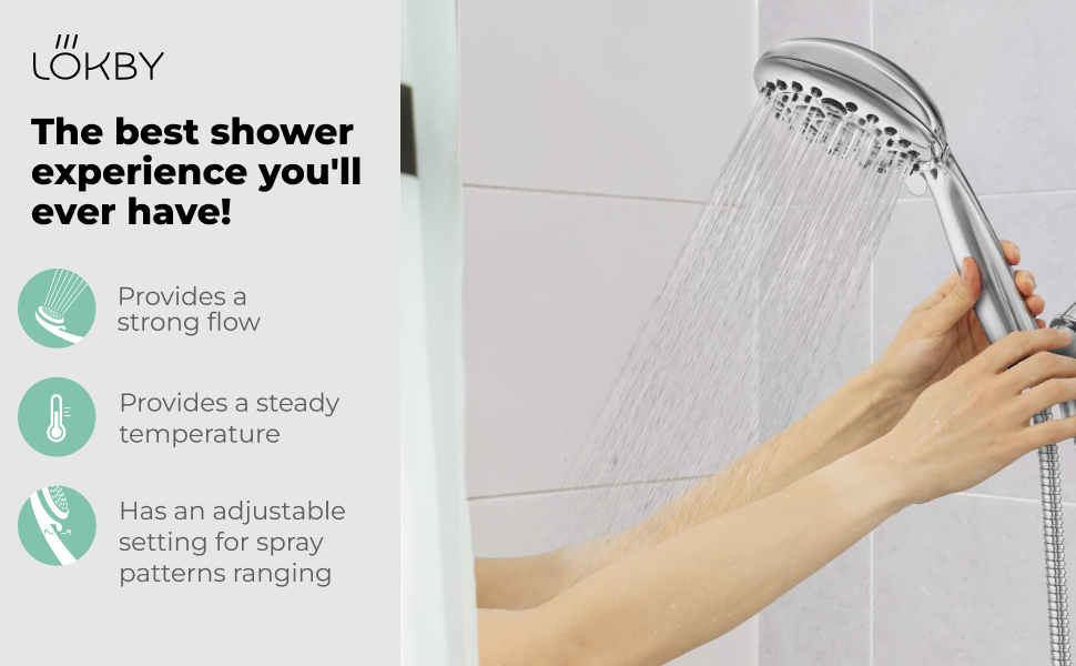 Lokby Shower Head and Hose Set 6 Settings 1,5 m Stainless Steel