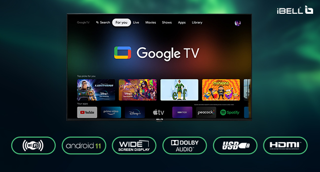 IBELL 32-inch Frameless Smart Google TV with Full HD display and voice control features