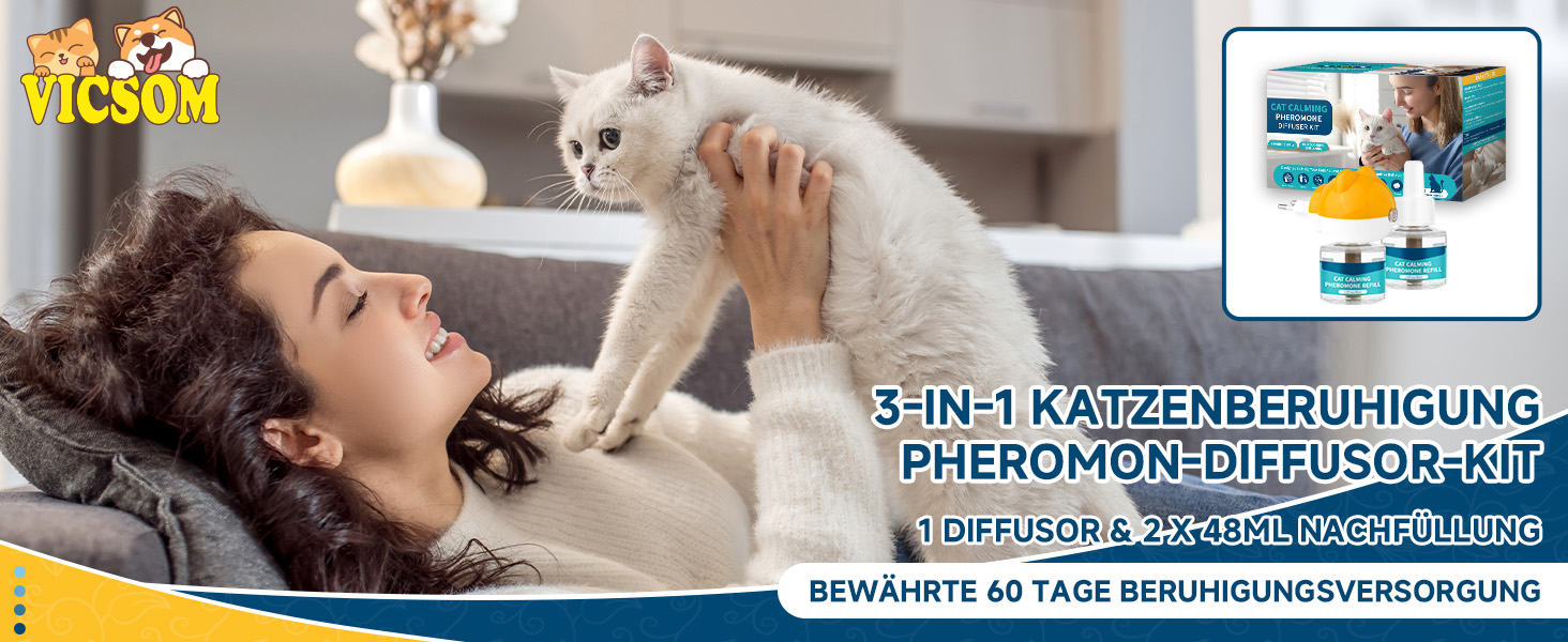 VICSOM 3in1 Pheromone Diffuser Katzen 60 Tage Pheromone Katzen