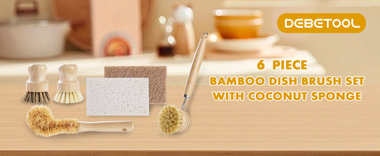 Bamboo dish brush set