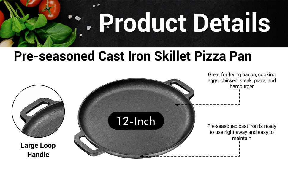 Bruntmor 12 Inch PreSeasoned Cast Iron Skillet Pan