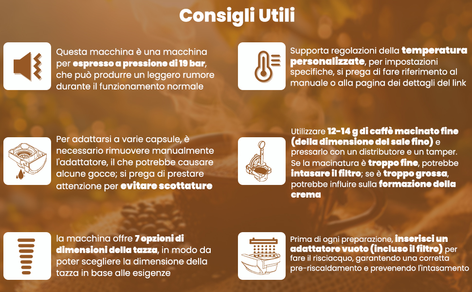 Consigli Utili per un Caffè Perfetto, capsule compatibili, regolazioni temperatura, caffè macinato