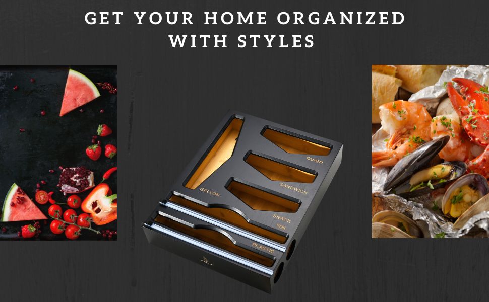 Cozee Bay Bamboo Food Bag Organizer with Foil and Plastic